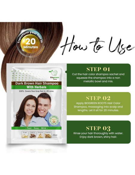 Champú Herbal Biogreen Roots Marrón Oscuro 20 sobres 25ml