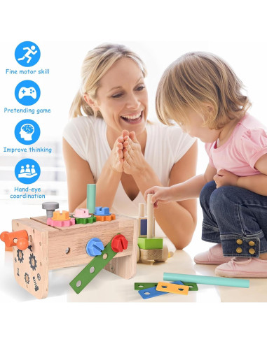 Juego de Herramientas de Madera 38 PCS Montessori para Niños