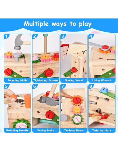 Juego de Herramientas de Madera 38 PCS Montessori para Niños