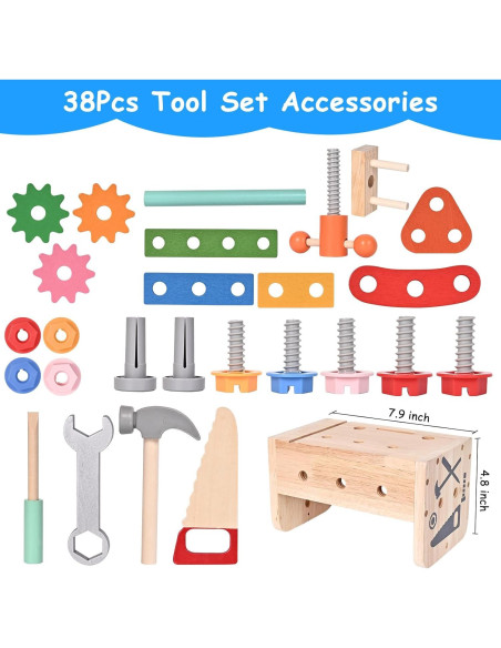 Juego de Herramientas de Madera 38 PCS Montessori para Niños
