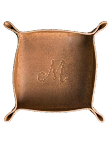 Bandeja de cuero personalizada Ox & Pine 19 cm cuadrada café