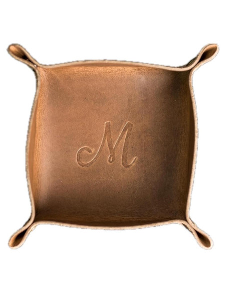 Bandeja de cuero personalizada Ox & Pine 19 cm cuadrada café