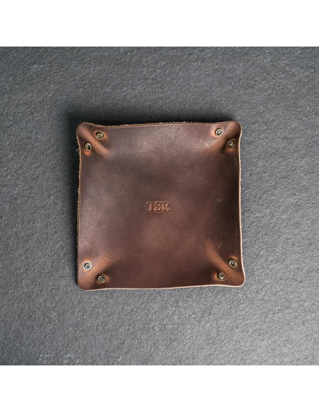Bandeja de cuero personalizada Ox & Pine 19 cm cuadrada café