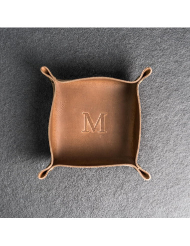 Bandeja de cuero personalizada Ox & Pine 19 cm cuadrada café