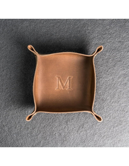 Bandeja de cuero personalizada Ox & Pine 19 cm cuadrada café