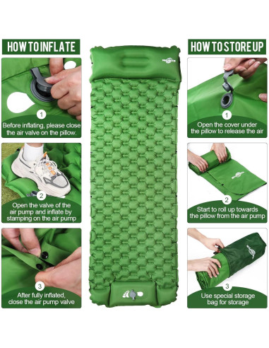 Almohadilla Inflable WANNTS para Camping 195.5x63.5cm Verde