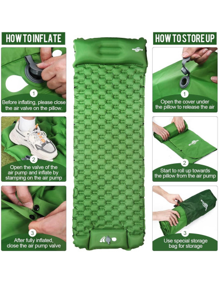 Almohadilla Inflable WANNTS para Camping 195.5x63.5cm Verde