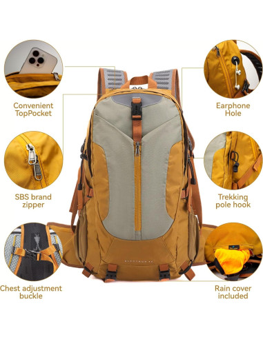 Mochila de Senderismo UTIAMIAOGONGO 40L Impermeable Amarillo