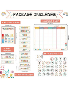 Calendario de Aula Arcoíris Boho QOUBAI - 50 Piezas 2