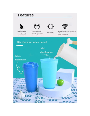 Tazas de Cambio de Color 16 oz PARTSQUEEN - 5 Piezas Reutilizables