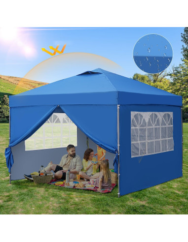 Carpa Plegable GDY 10x10m con Paredes Laterales Azul