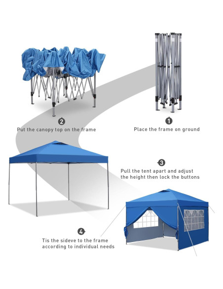 Carpa Plegable GDY 10x10m con Paredes Laterales Azul