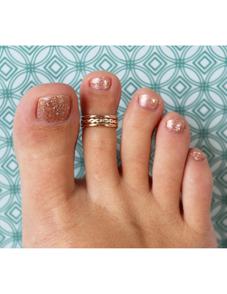 Anillo de Dedo del Pie Ajustable Unisex Oro 14K y Plata 925