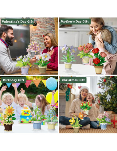 Juego de Construcción de Flores PQKIE 12 Piezas Decorativas