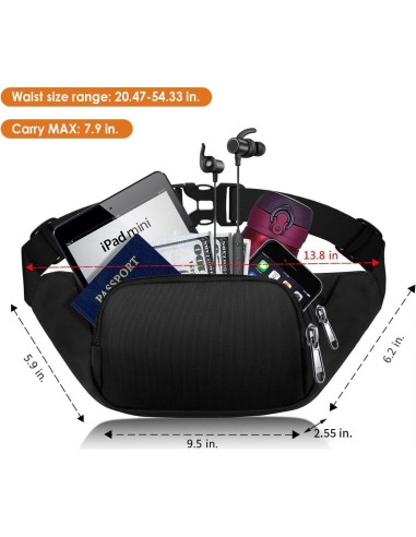 Riñonera Syican Unisex 3 Bolsillos Impermeable 20.99x8cm