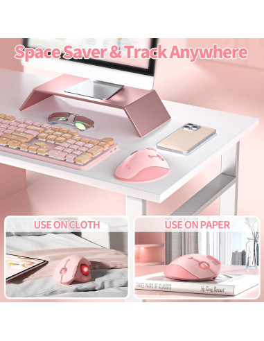 Ratón Trackball Inalámbrico Seenda Rosa - Ergonómico Bluetooth 5 DPI