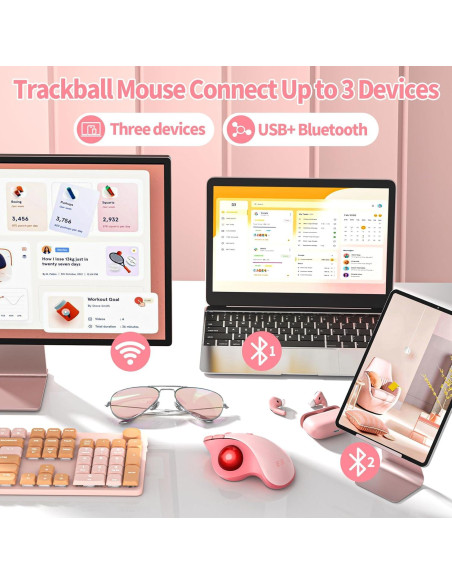 Ratón Trackball Inalámbrico Seenda Rosa - Ergonómico Bluetooth 5 DPI