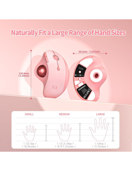 Ratón Trackball Inalámbrico Seenda Rosa - Ergonómico Bluetooth 5 DPI