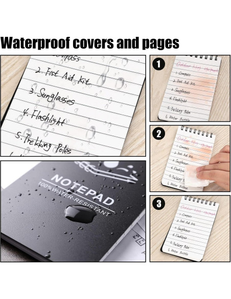 Koogel Mini Cuadernos Espirales Impermeables 4PCS 7.6x12.7cm