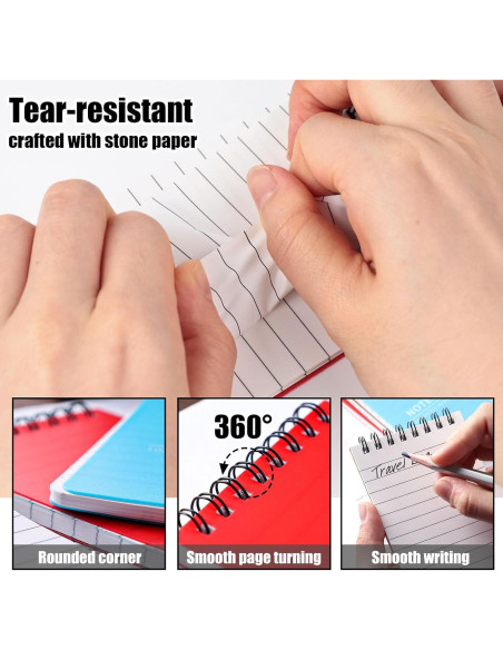 Koogel Mini Cuadernos Espirales Impermeables 4PCS 7.6x12.7cm