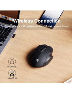 Ratón Inalámbrico Uineer Ergonómico Recargable 2.4GHz Negro 2