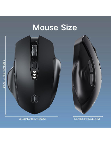 Ratón Inalámbrico Uineer Ergonómico Recargable 2.4GHz Negro