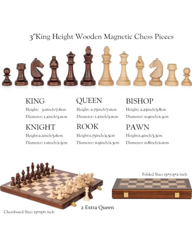 Juego de Ajedrez Magnético A&A de Madera 38x19cm Plegable