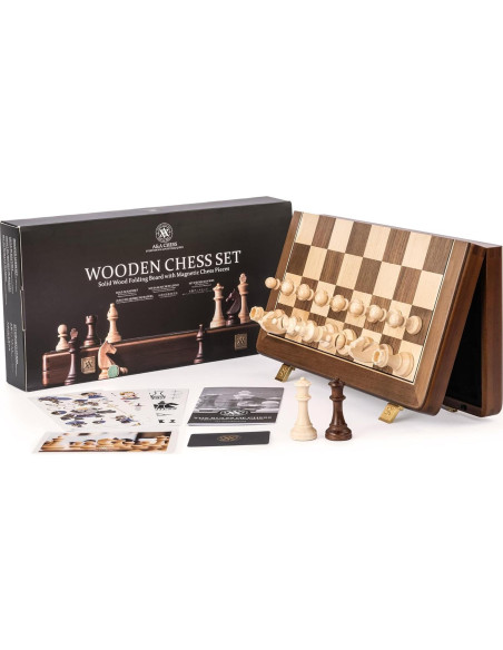 Juego de Ajedrez Magnético A&A de Madera 38x19cm Plegable
