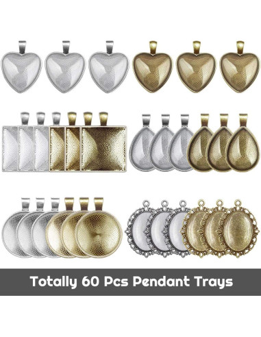 Bandejas para Colgantes Anezus 60 Pcs con Cabochones de Vidrio