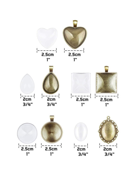 Bandejas para Colgantes Anezus 60 Pcs con Cabochones de Vidrio