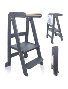 Torre de Cocina Plegable Uuoeebb para Niños con Pizarra Gris