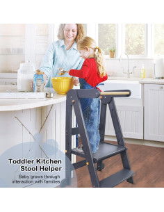 Torre de Cocina Plegable Uuoeebb para Niños con Pizarra Gris 2