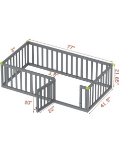 Cama Montessori Twin ROOMTEC Gris Madera Maciza con Valla 2