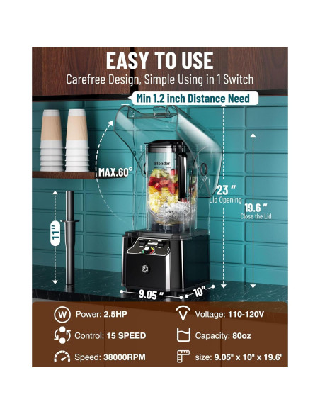 Mezclador Profesional WantJoin K90 Silencioso 2200W 2.2L Negro