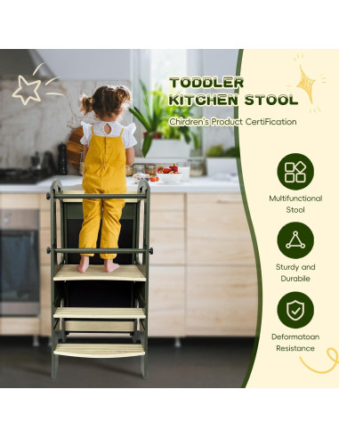 Escalera de Cocina para Niños Ymonlia de Madera Antideslizante