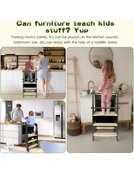 Escalera de Cocina para Niños Ymonlia de Madera Antideslizante