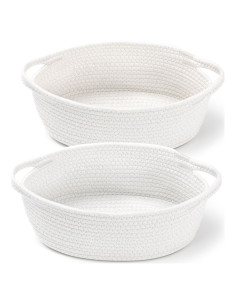 Cestas Tejidas LANDNEOO 2 Piezas Algodón Blanco 30x20x12 cm