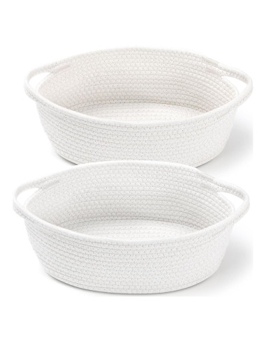 Cestas Tejidas LANDNEOO 2 Piezas Algodón Blanco 30x20x12 cm