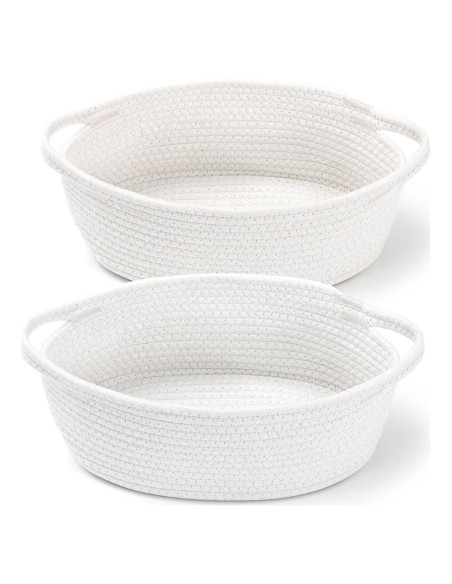 Cestas Tejidas LANDNEOO 2 Piezas Algodón Blanco 30x20x12 cm