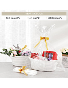 Cestas Tejidas LANDNEOO 2 Piezas Algodón Blanco 30x20x12 cm 2