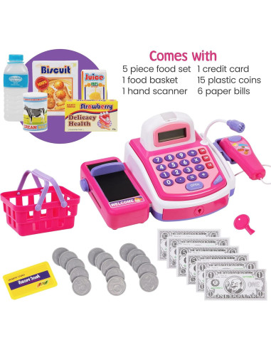 Caja Registradora Electrónica Prextex con Dinero de Juguete