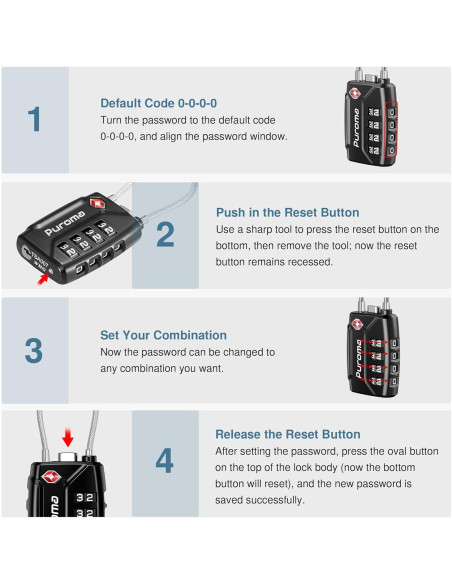 Candado de Equipaje Puroma CLL28B Combinación 4 Dígitos Negro