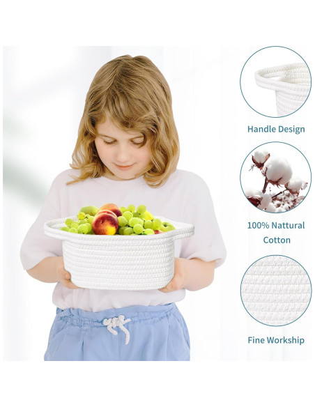 Cesta de Almacenamiento ABenkle Mini Boho Blanca 22,1x16x12 cm