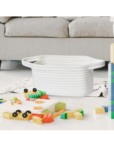 Cesta de Almacenamiento ABenkle Mini Boho Blanca 22,1x16x12 cm