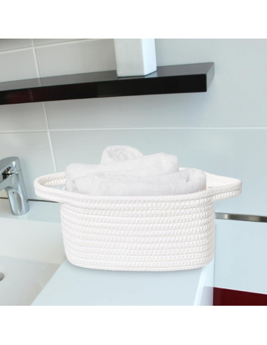 Cesta de Almacenamiento ABenkle Mini Boho Blanca 22,1x16x12 cm