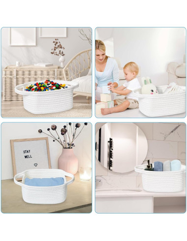 Cesta de Almacenamiento ABenkle Mini Boho Blanca 22,1x16x12 cm