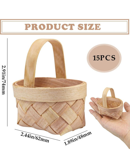 15 Mini Cestas de Madera Tejidas LNQ LUNIQI - 6.2x4.8x7.4cm