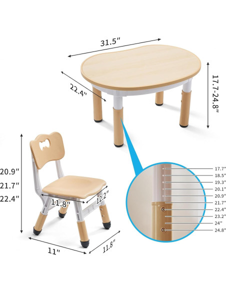 Juego de Mesa y Sillas Redondas UNICOO para Niños Ajustable Juego de Mesa y Sillas Redondas UNICOO para Niños Ajustable