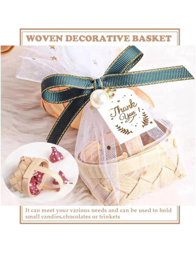 15 Mini Cestas de Madera Tejidas LNQ LUNIQI - 6.2x4.8x7.4cm