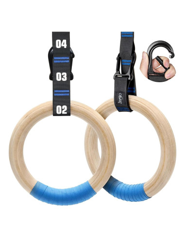 Anillas de Gimnasia de Madera Zingtto 3.18 cm con Correas 2.59 m
